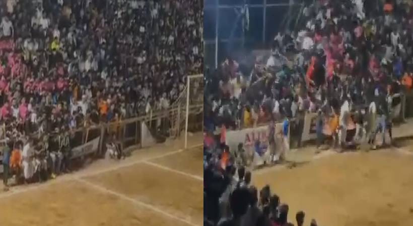 പാലക്കാട് അഖിലേന്ത്യ സെവന്സ് ഫുട്ബോള് ടൂര്ണമെന്റിനിടെ ഗാലറി തകര്ന്നുവീണു; നിരവധി പേര്ക്ക് പരുക്ക്