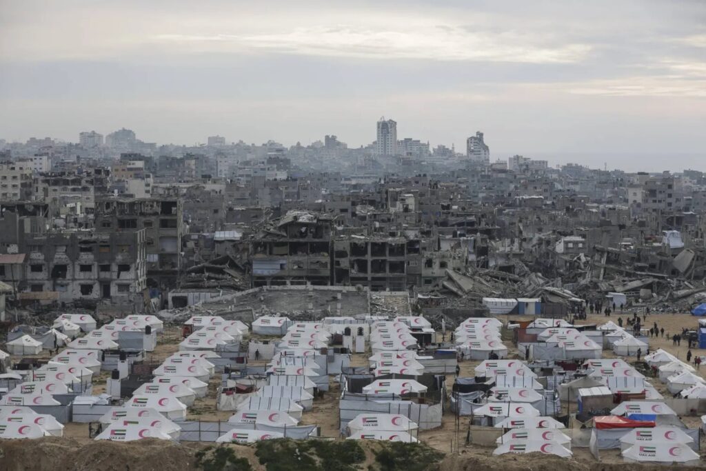 a city with many white tents