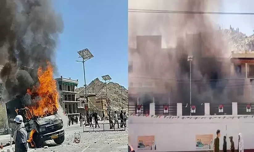 സംസ്ഥാന പദവി: ലഡാക്കിൽ പ്രക്ഷോഭം അക്രമാസക്തം: നാല് മരണം, ബി.ജെ.പി ഓഫിസിന് തീയിട്ടു